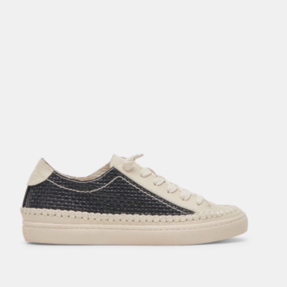 Dolce Vita Black Woven Panel Cream Leather Sneakers